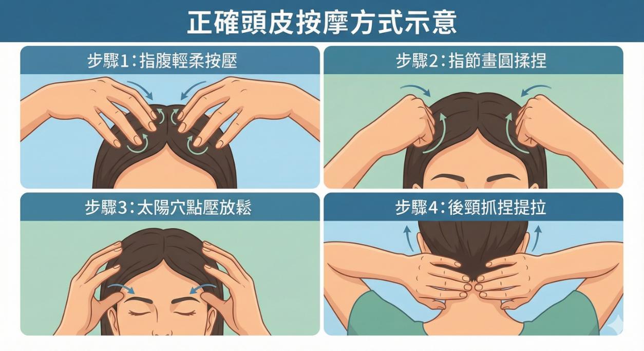 正確頭皮按摩方式有助頭皮放鬆